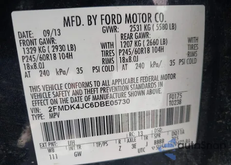 2013 Ford Edge Sel from USA, damaged, VIN 2FMDK4JC6DBE05730